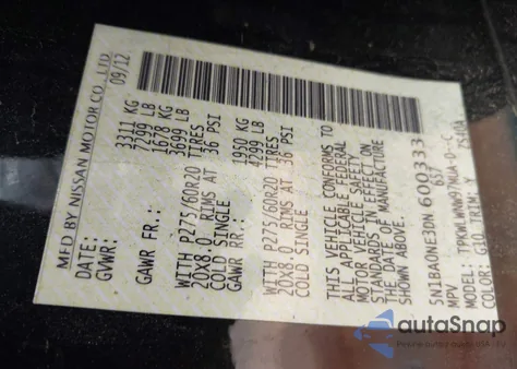 2013 Nissan Armada Platinum from USA, damaged, VIN 5N1BA0NE3DN600333